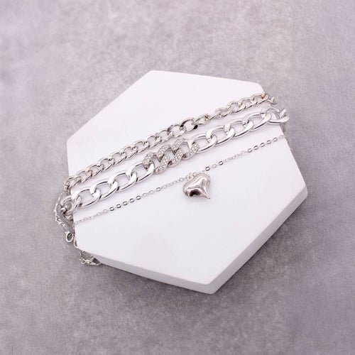 3 ASSORTED HEART PENDANT CHAIN BRACELET SET